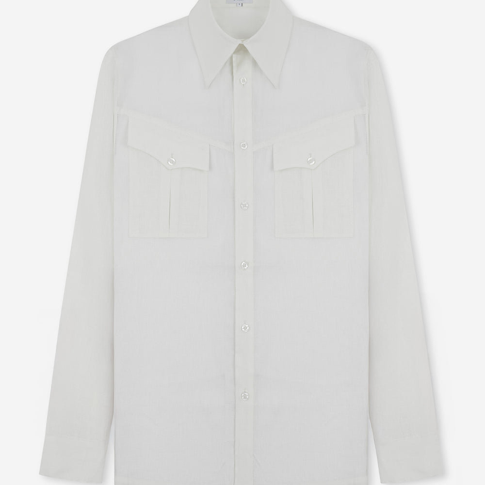 White Pure Linen Western Pocket Shirt & Phix