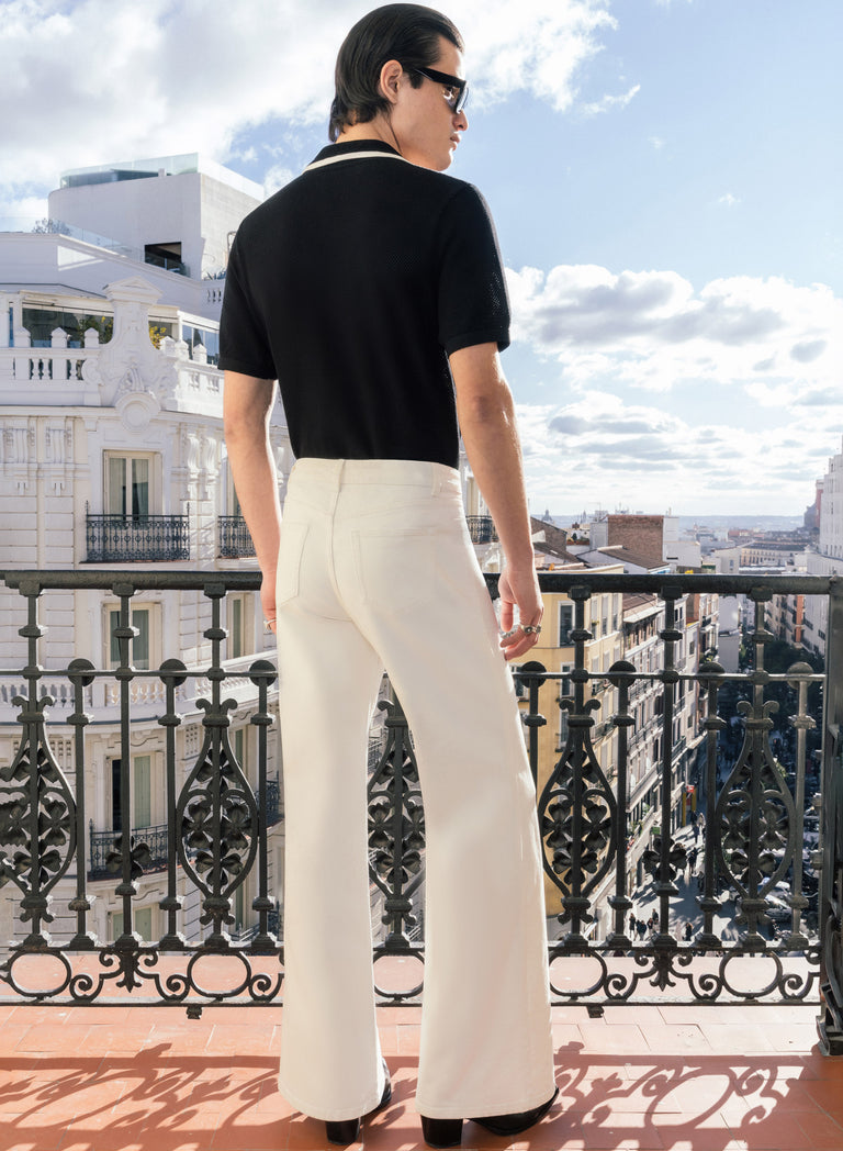 White Denim Western Belt Wide Leg Flare Jeans