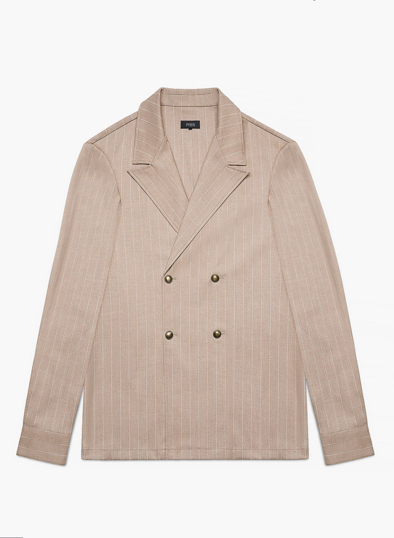 Beige Double Breasted Pinstripe Shirt