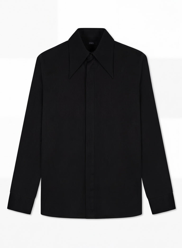 Black Viscose Dagger Collar Shirt