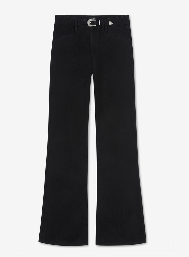 Black Denim Western Belt Wide Leg Flare Jeans