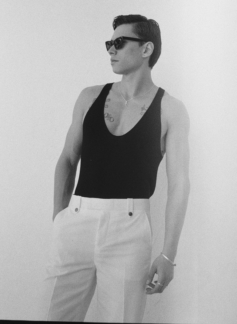 Black Knitted Silk Scoop Vest