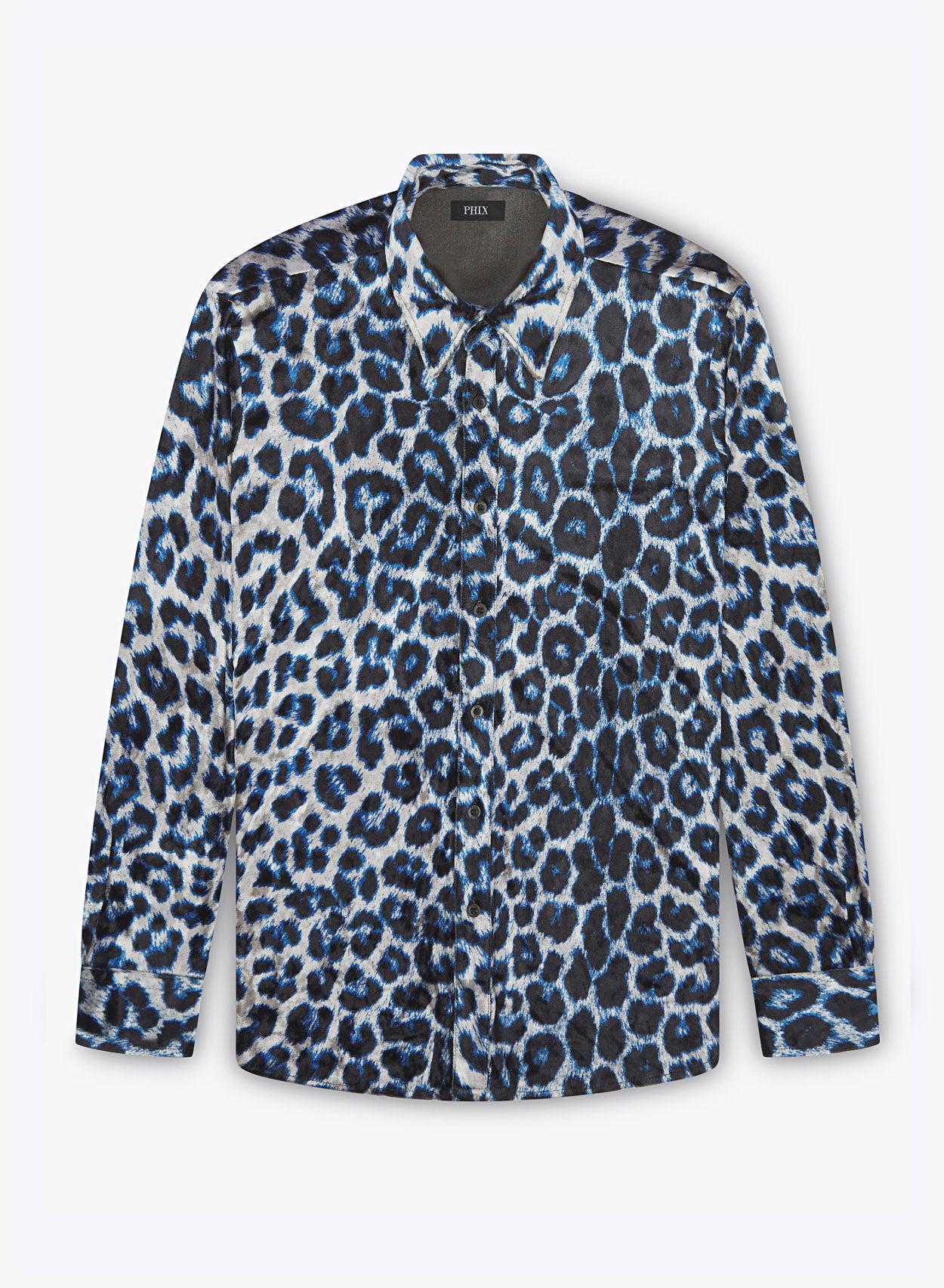 Blue leopard print sales top