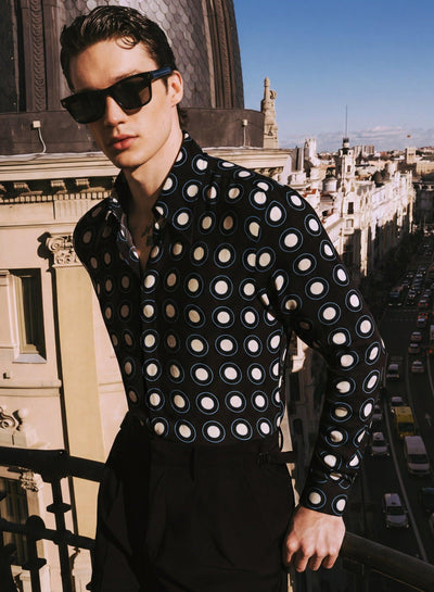 Black Geometric Circle Viscose Shirt