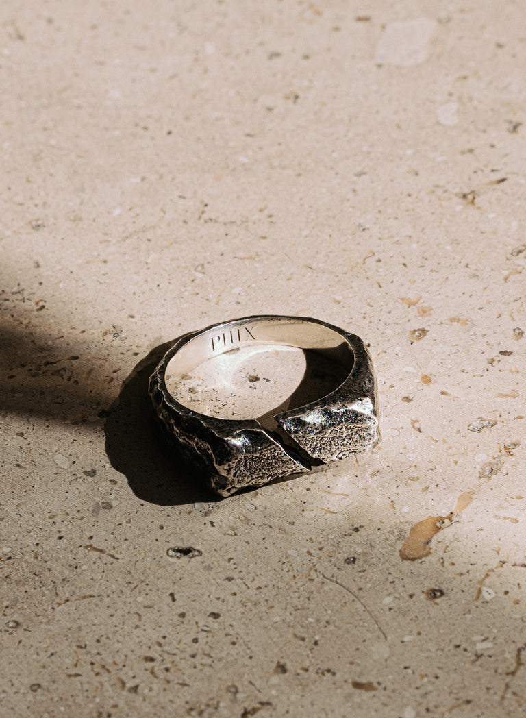 Silver Cracked Distressed Ring