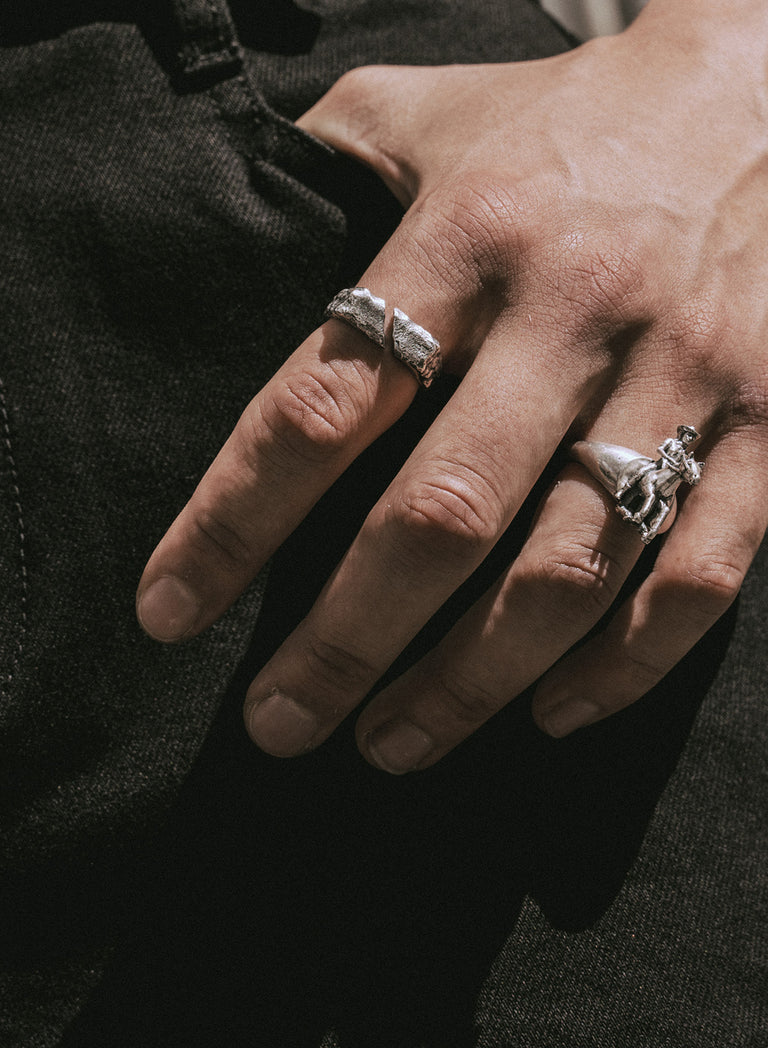 Silver Cracked Distressed Ring