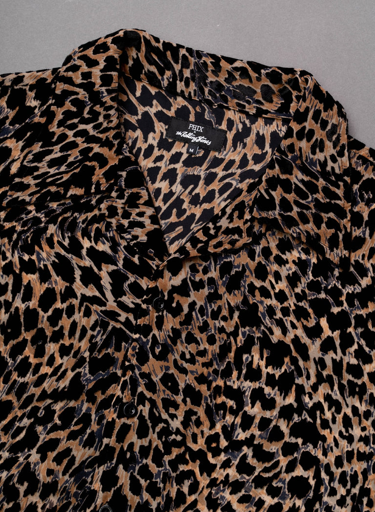 Phix X Rolling Stones Cuban Semi Sheer Leopard Effect Velvet Shirt