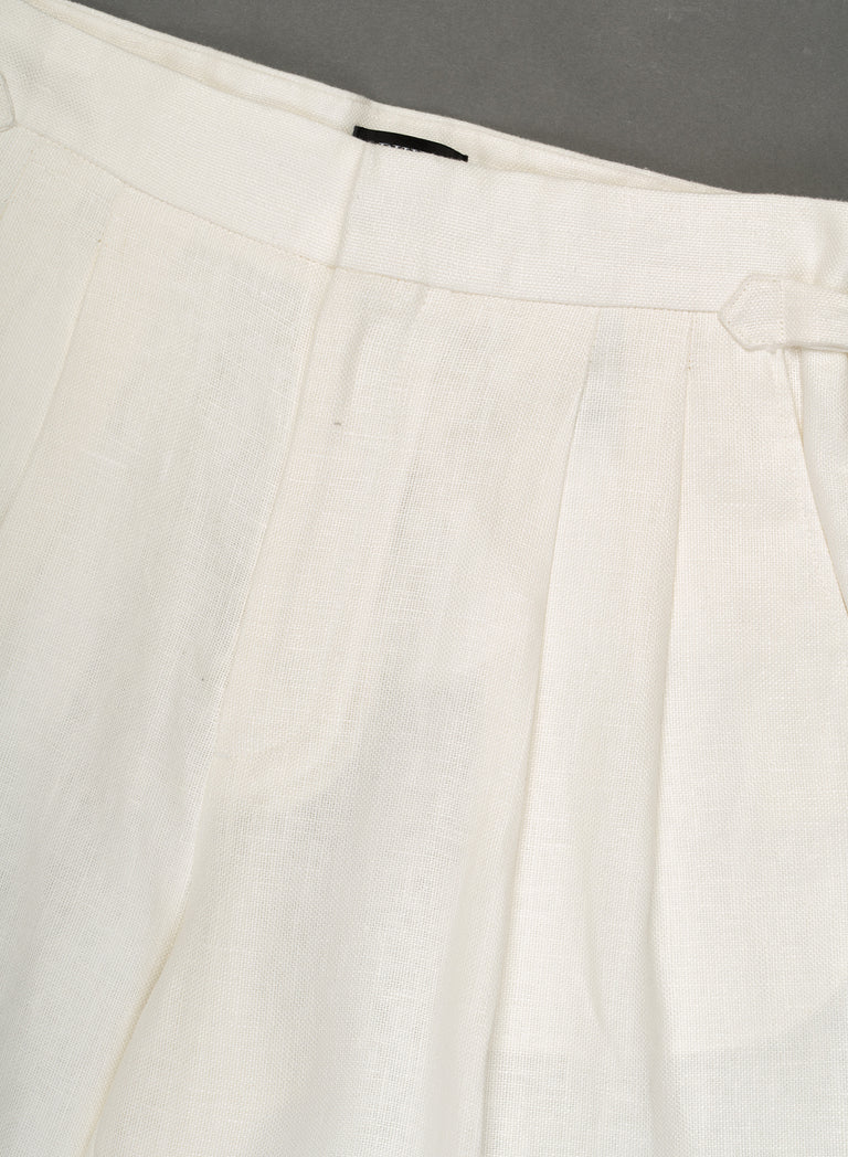 White Barrel Leg High Waisted Side Buckle Pure Linen Trousers