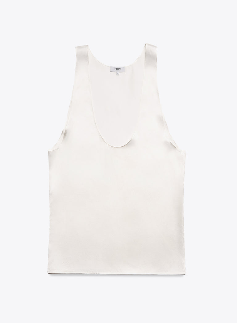 Pearl White Silk Scoop Neck Vest