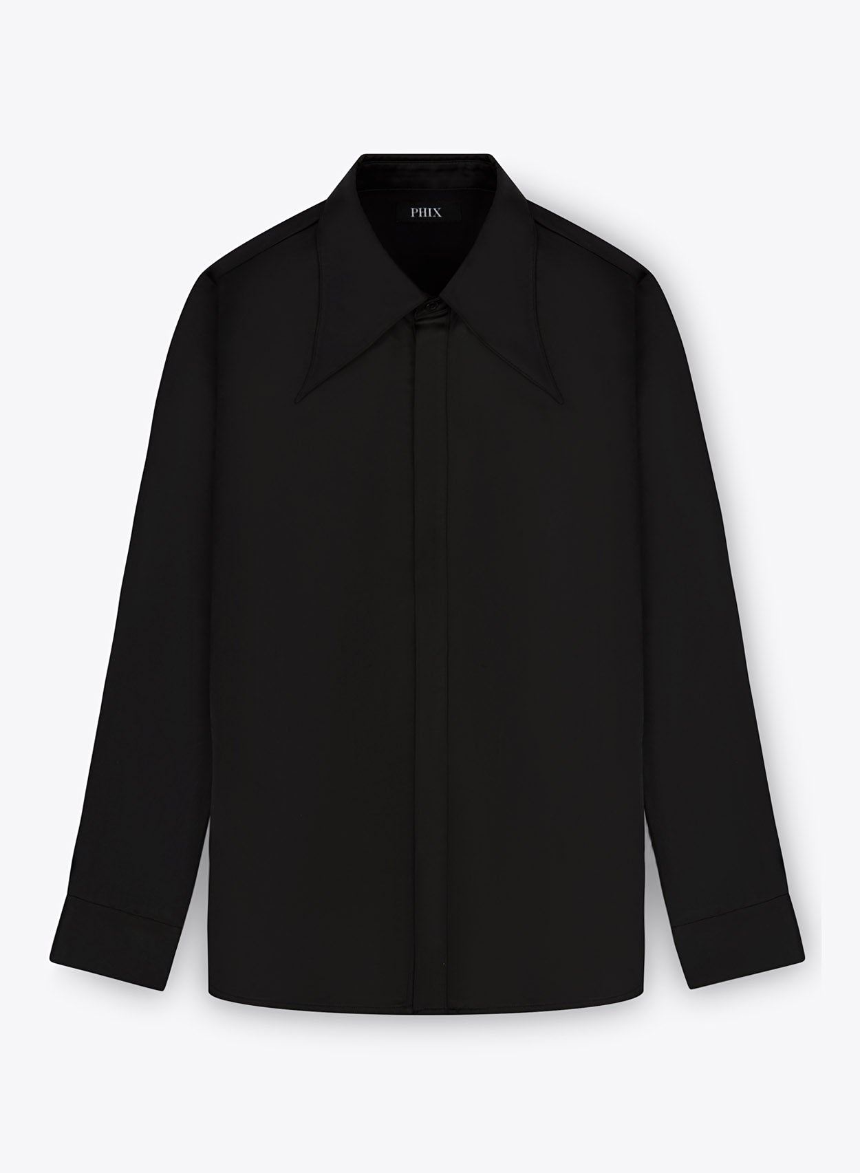 Black Satin Oversize Dagger Collar Shirt ‐ Phix