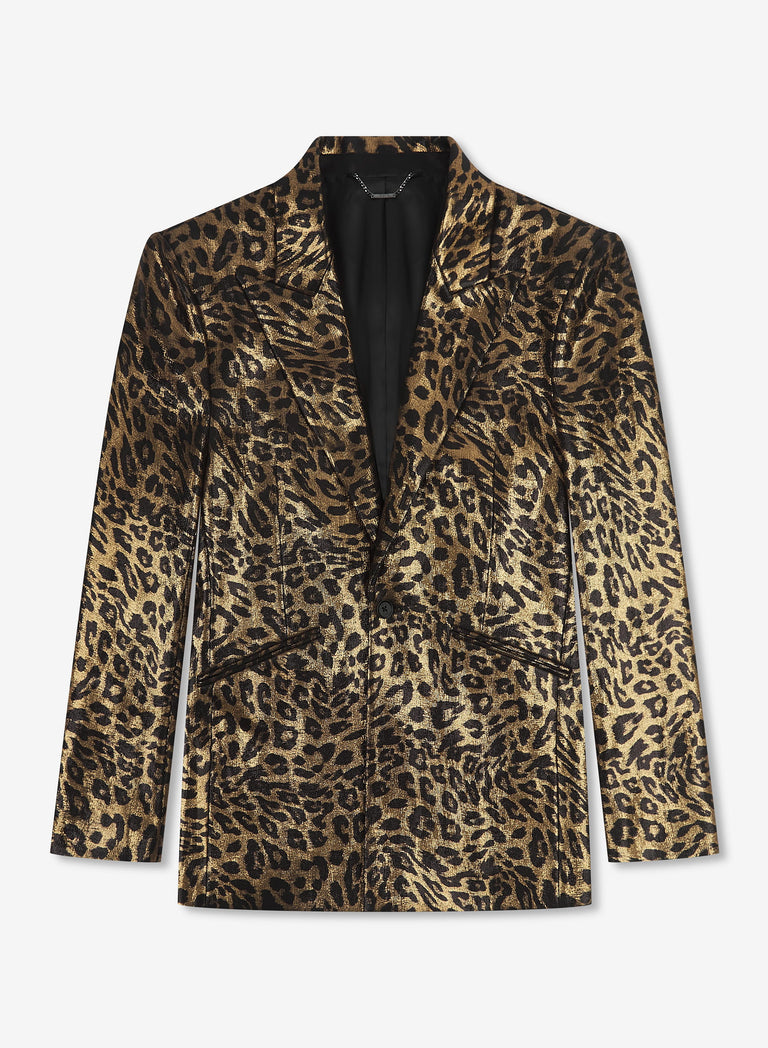 Gold Metallic Leopard Print Blazer