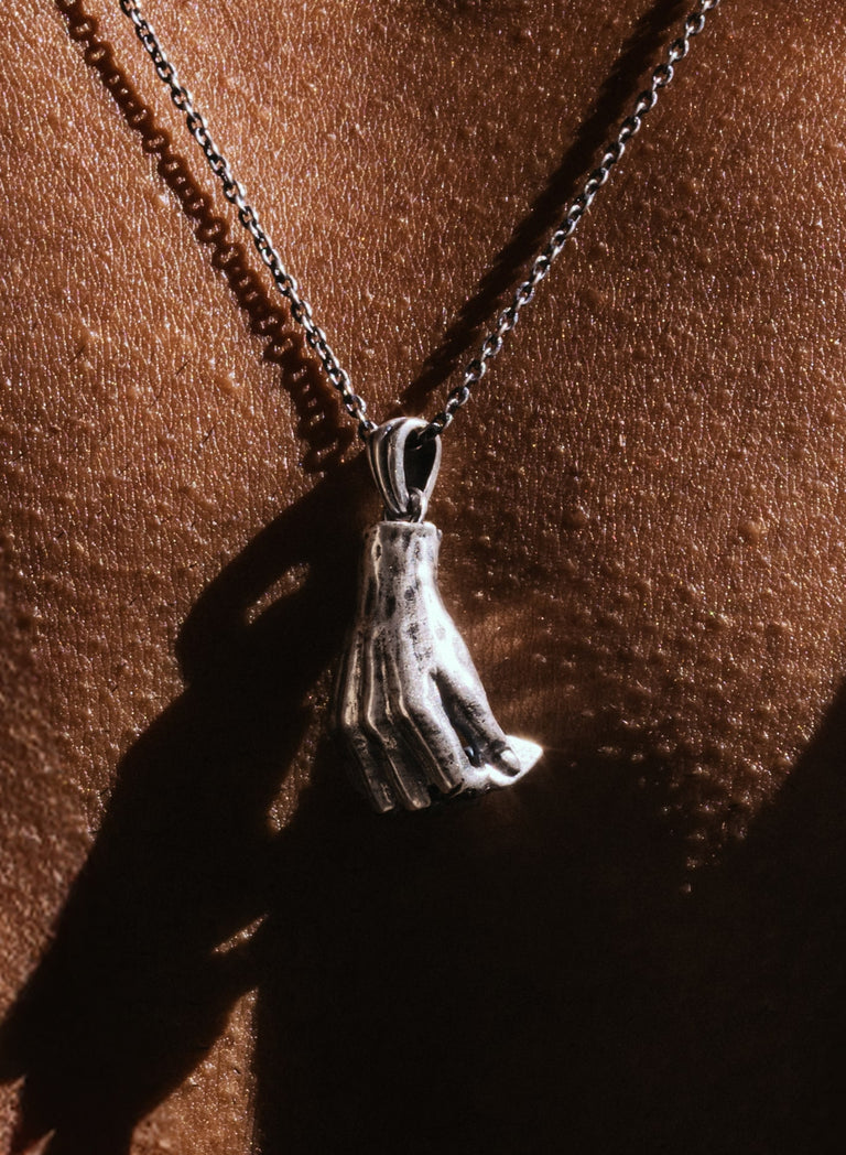 Silver Hand Plectrum Pendant Necklace