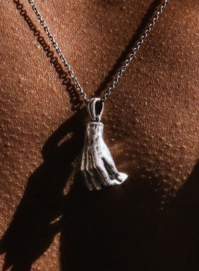 Silver Hand Plectrum Pendant Necklace