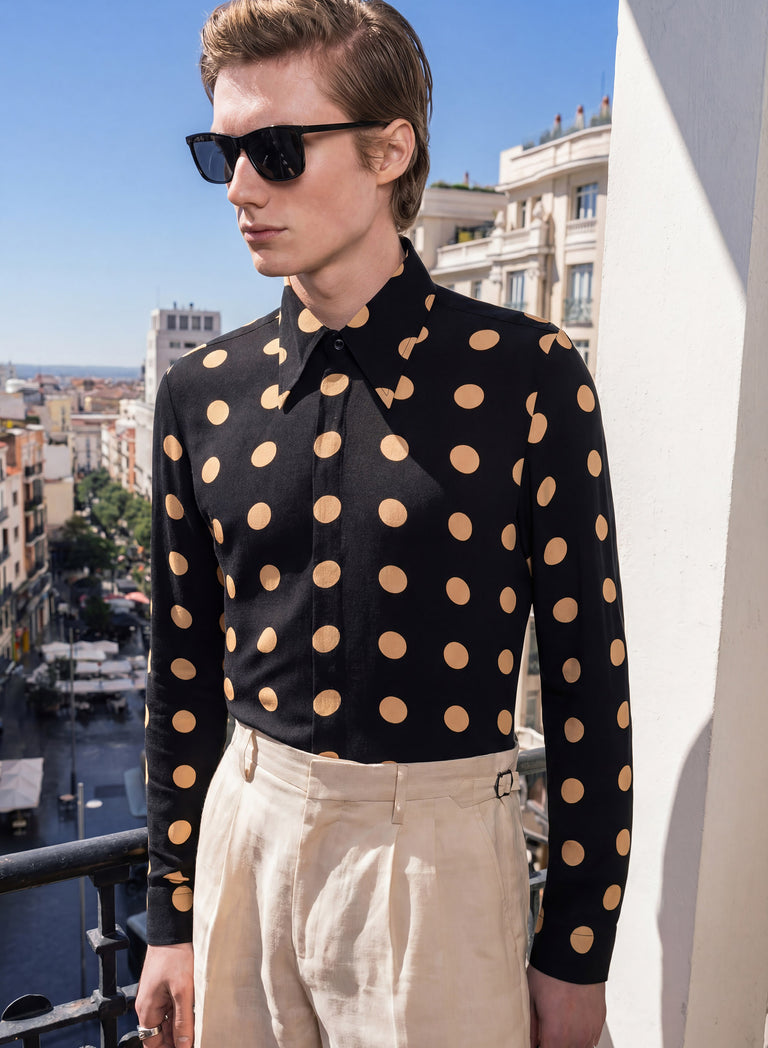 Black Polka Geometric Viscose Shirt