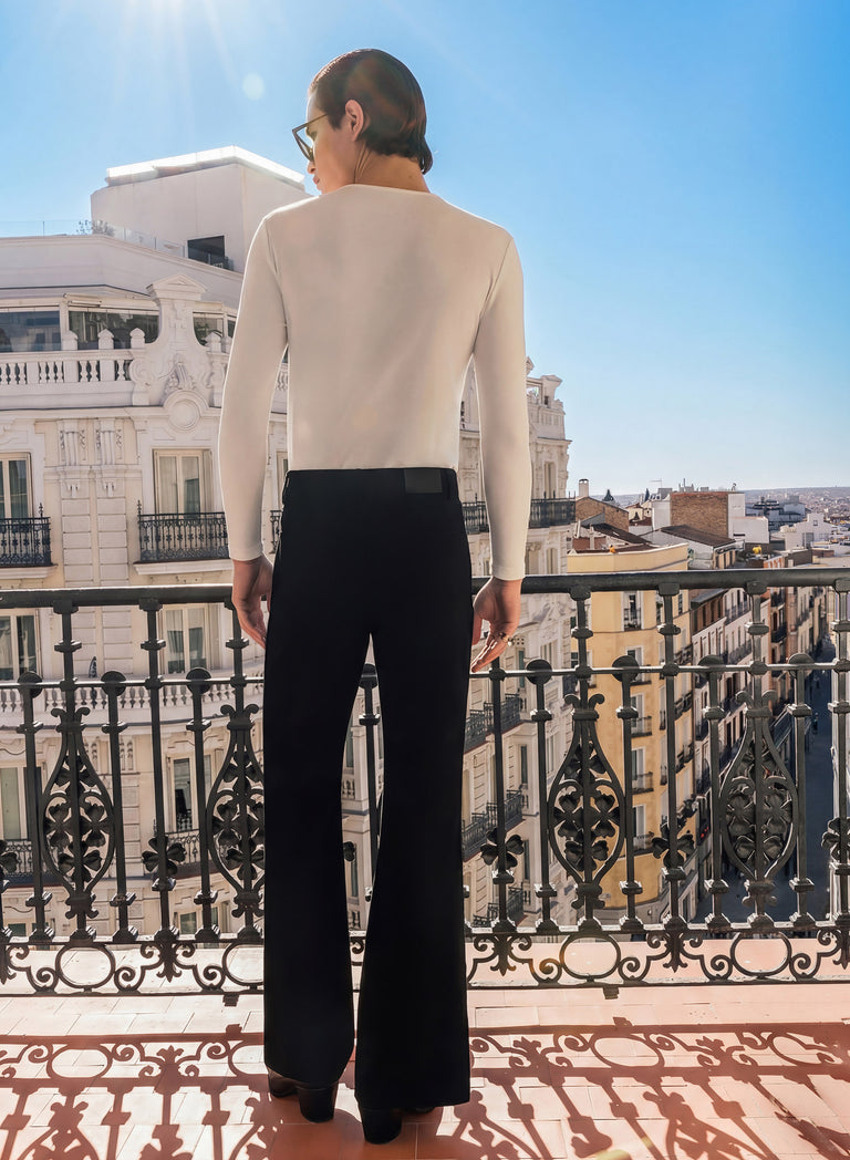 Black Pin Belt Denim Flare Jeans