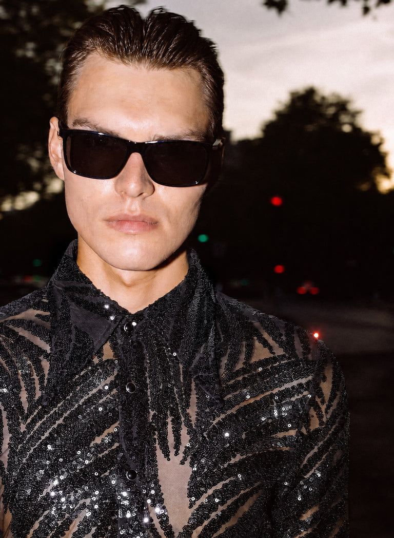Black Sequin Zebra Sheer Shirt