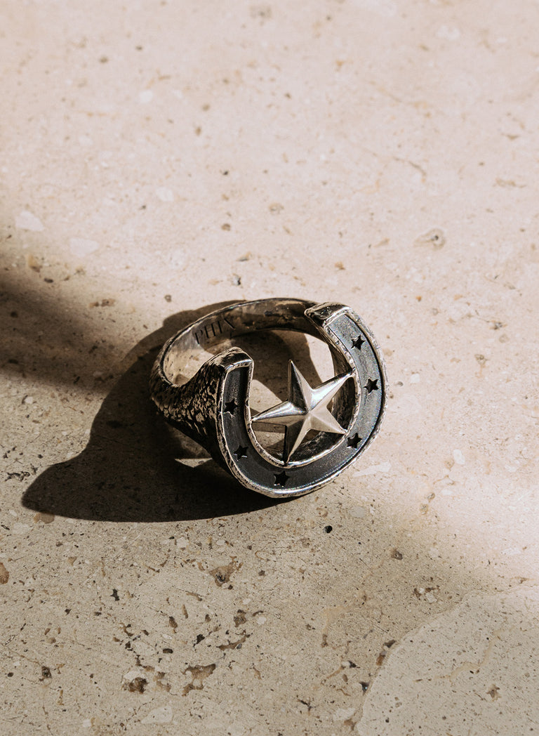 Silver Horseshoe Star Ring