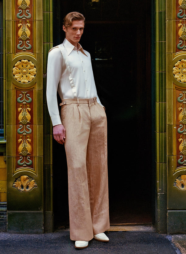 Phix X David Bowie Pure Linen High Waisted Side Buckle Trousers