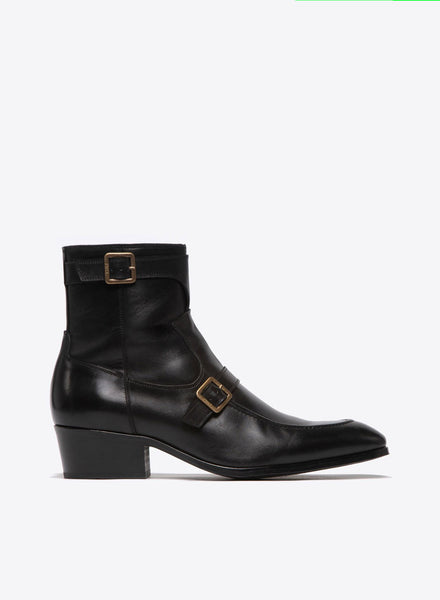 Monique Exotic Forest Green on Black Dress Boots Black Leather Ankle Boots with Green Dress Outfits (3 ideas  main image 4