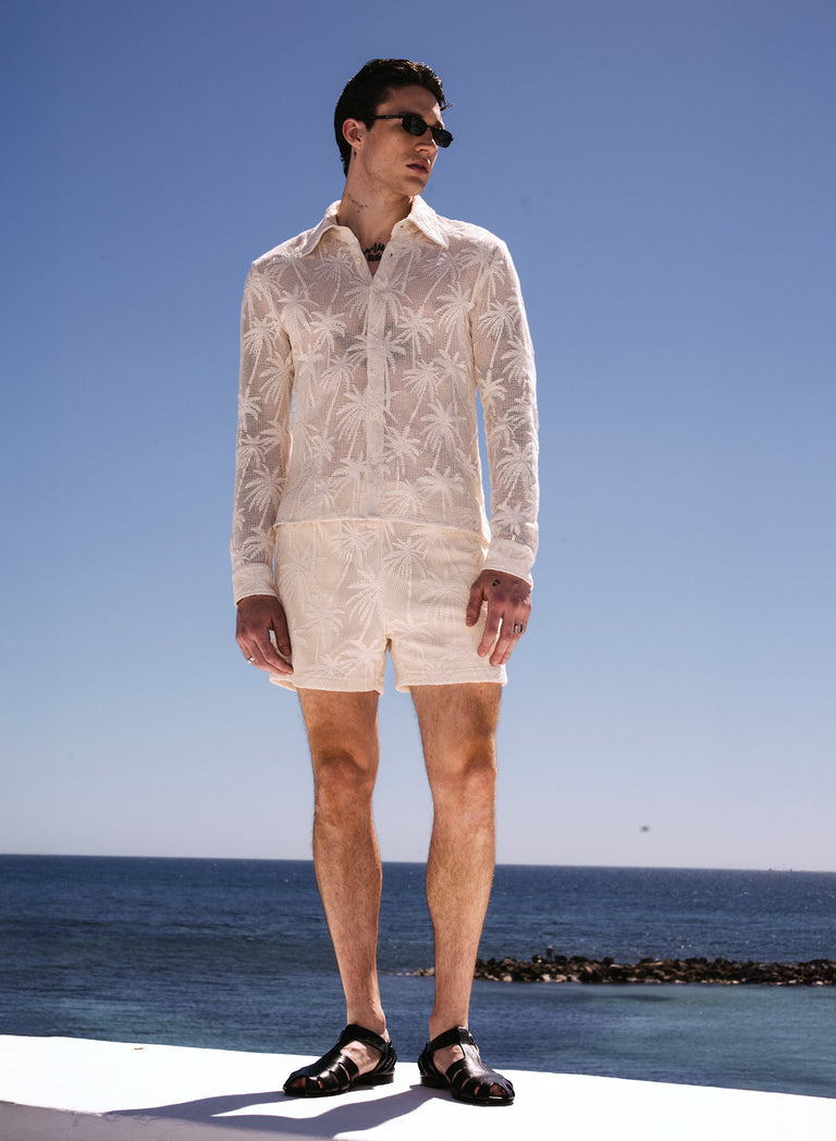 Off-White Palm Embroidery Crochet Shorts