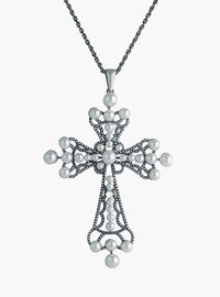 Silver Pearl Cross Necklace