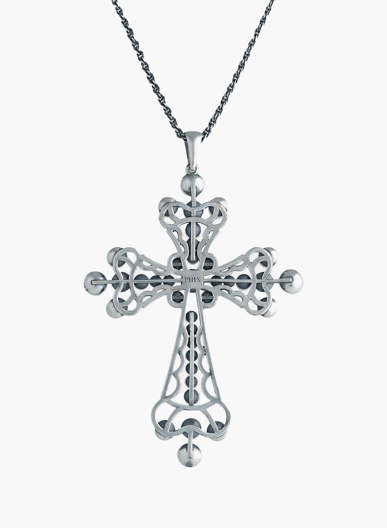 Silver Pearl Cross Necklace