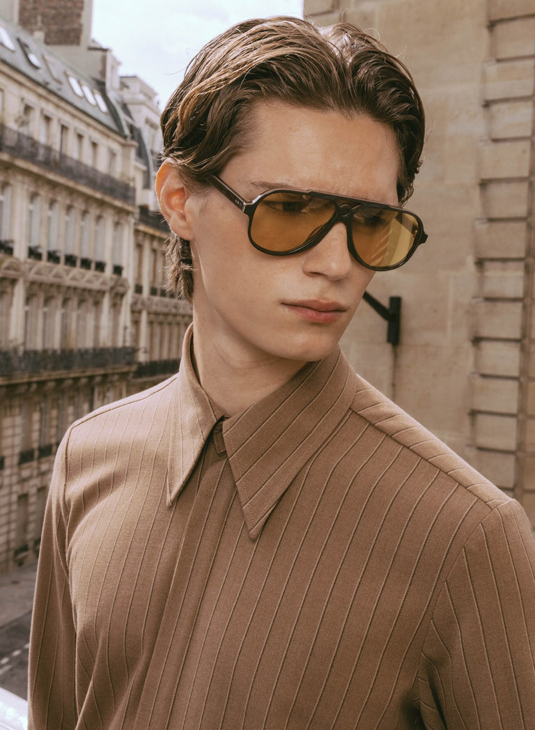 Brown Pinstripe Point Collar Shirt