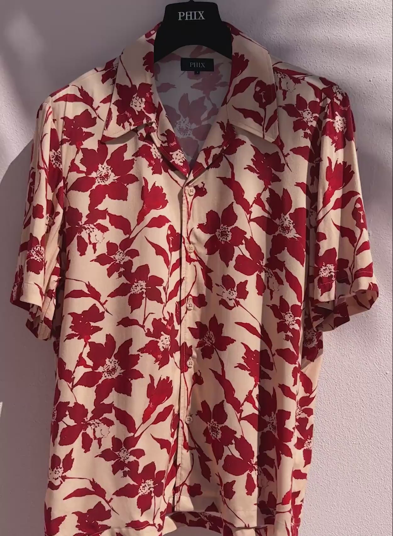 Red Floral Print Short Sleeve Cuban Shirt ‐ Phix