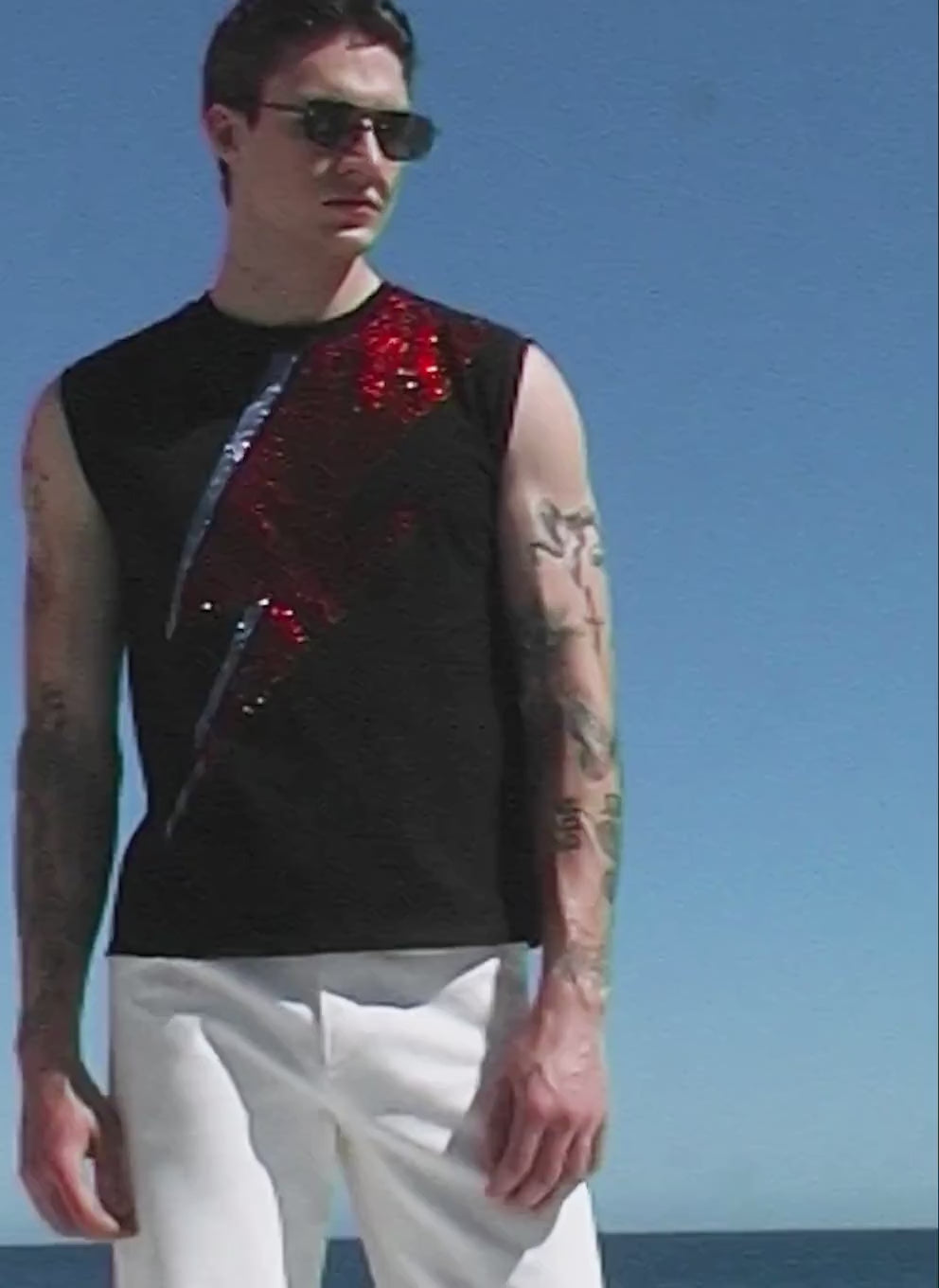 Phix X David Bowie Black Sleeveless Rhinestone T-shirt ‐ Phix