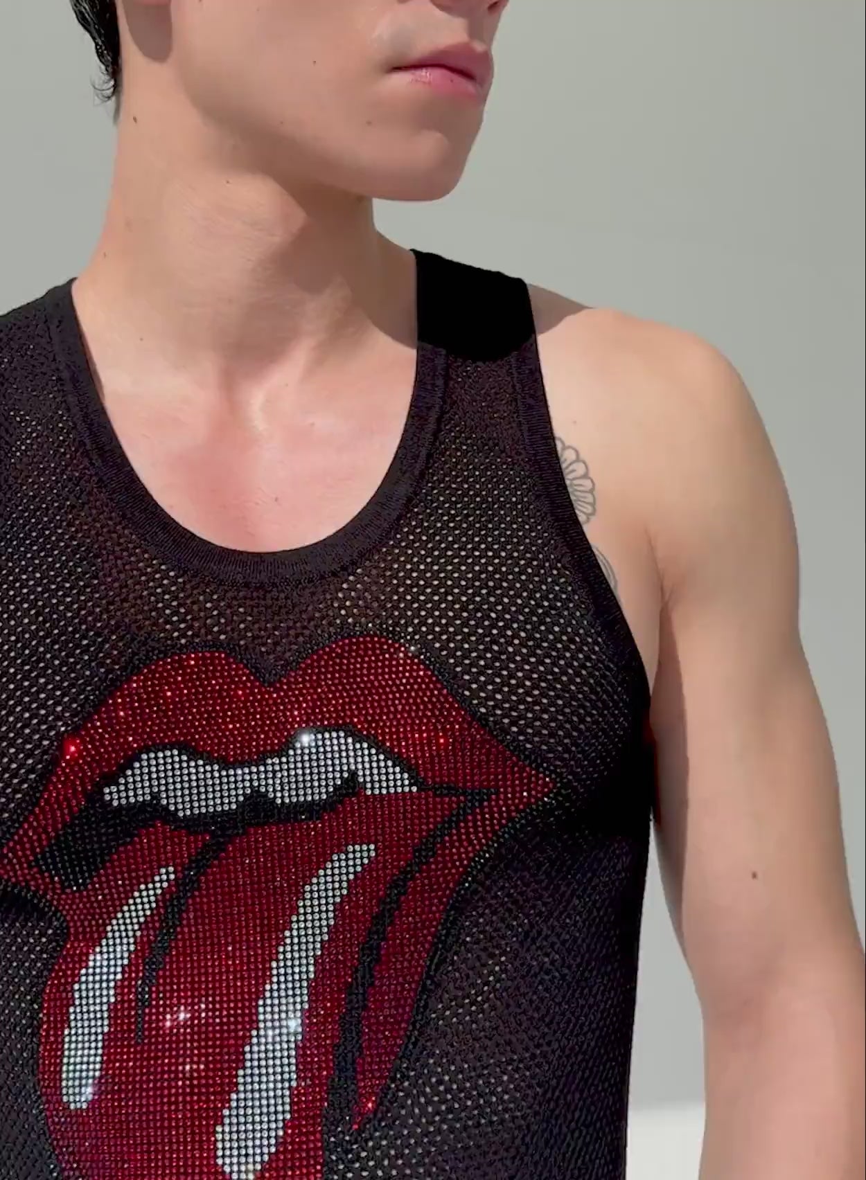 Phix X Rolling Stones Black Rhinestone Tongue Vest ‐ Phix