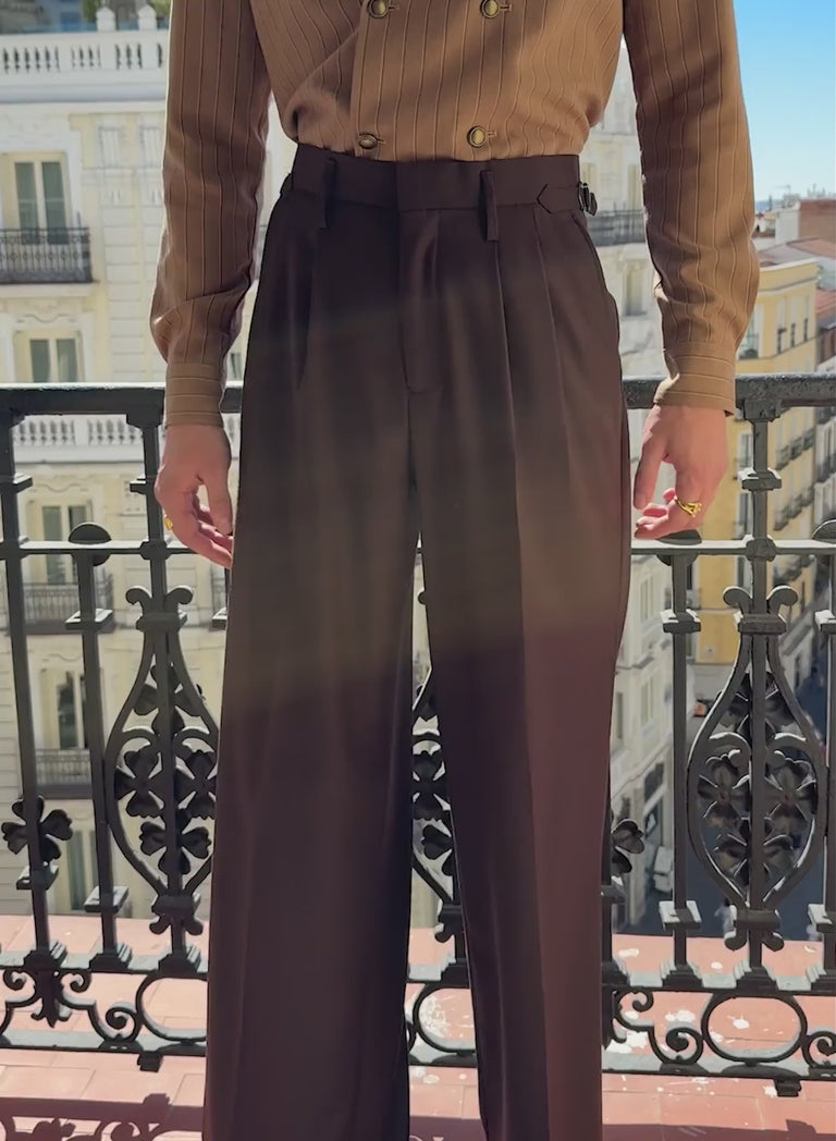 Brown High Waisted Side Buckle Flare Trousers ‐ Phix