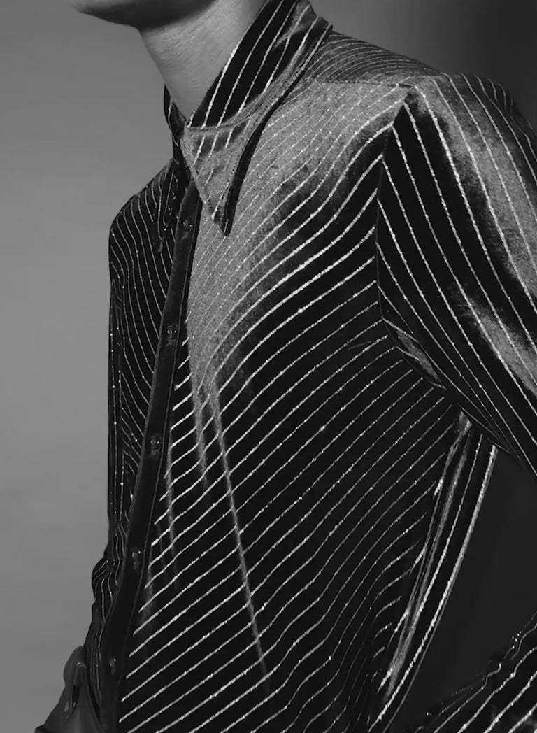 Black Velvet Metallic Silver Pin Stripe Shirt ‐ Phix