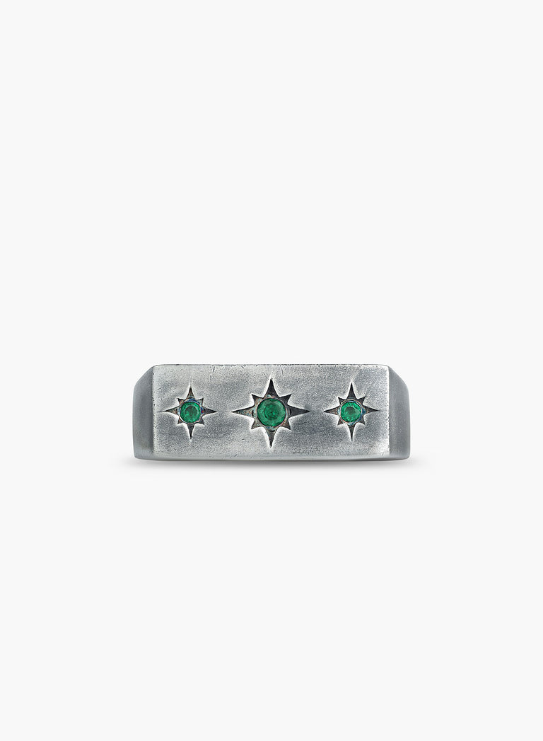 Silver Green Star Rectangular Ring