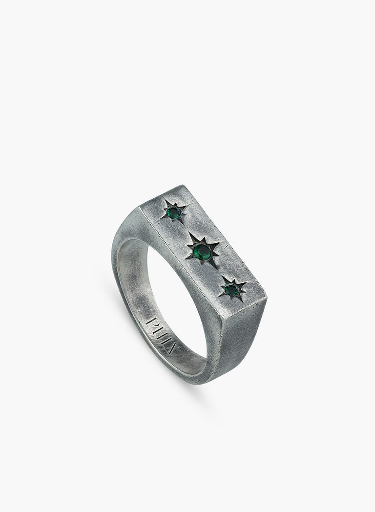 Silver Green Star Rectangular Ring