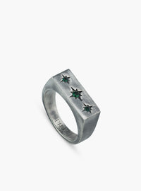 Silver Green Star Rectangular Ring