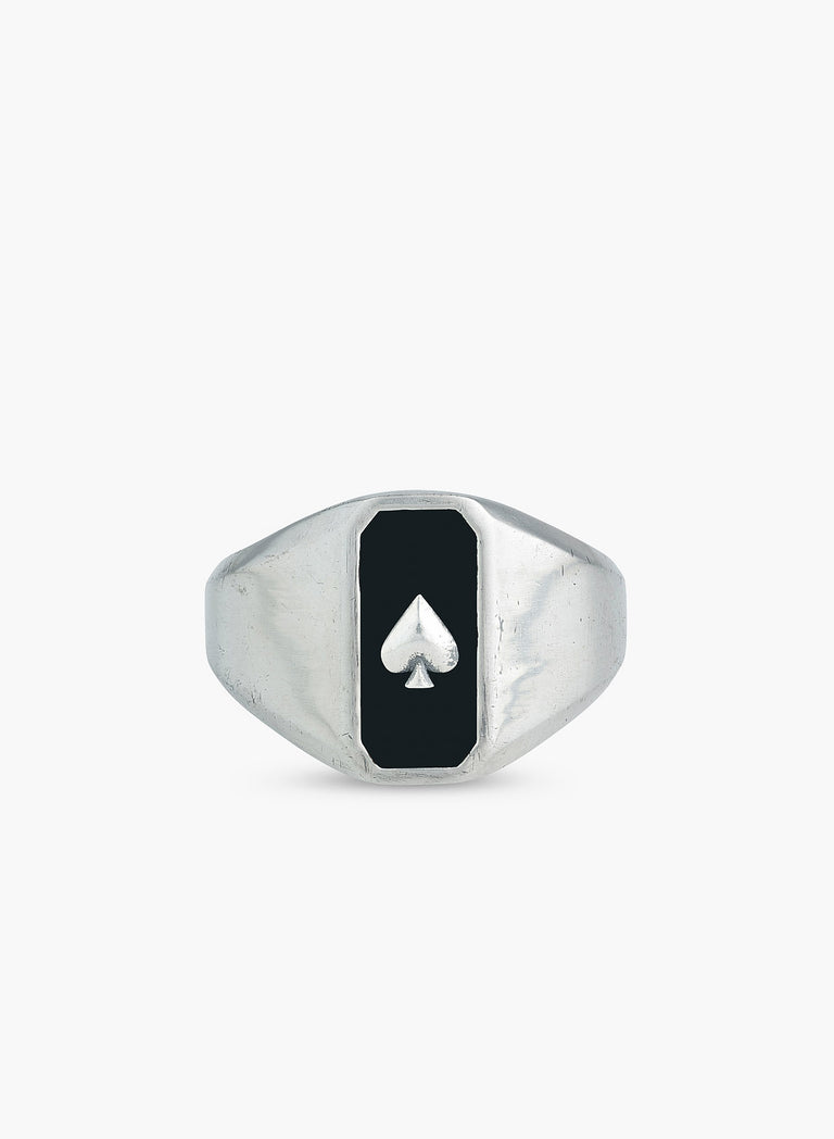 Silver Ace of Spades Signet Ring