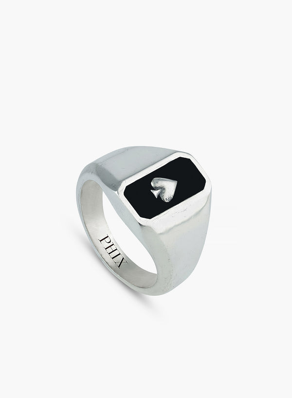 Silver Ace of Spades Signet Ring