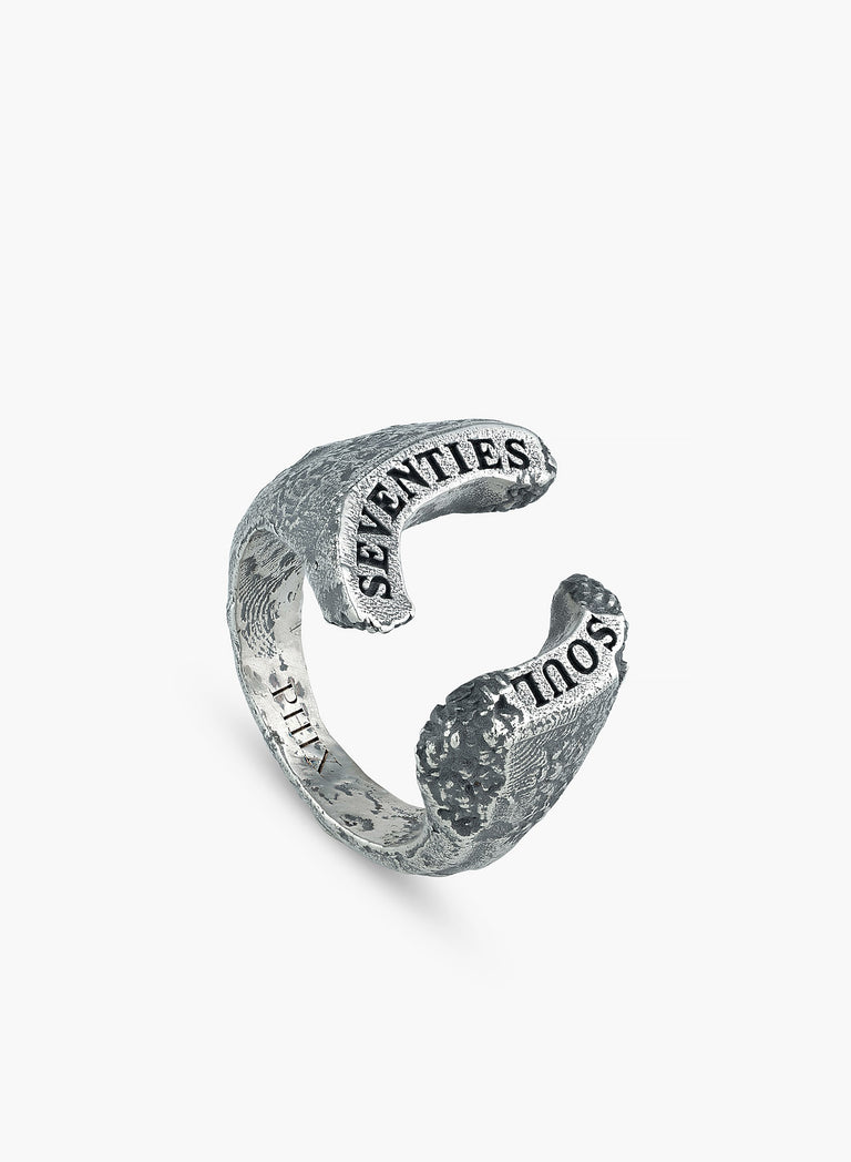 Silver Seventies Soul Textured Cuff Ring