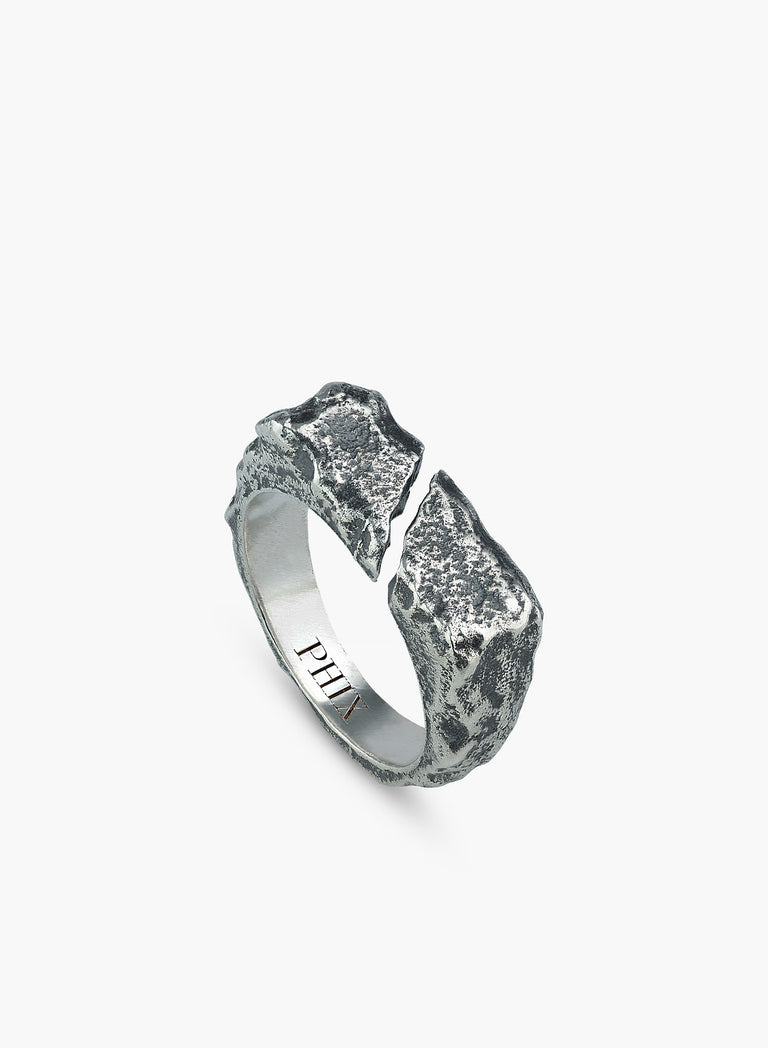 Silver Cracked Distressed Ring