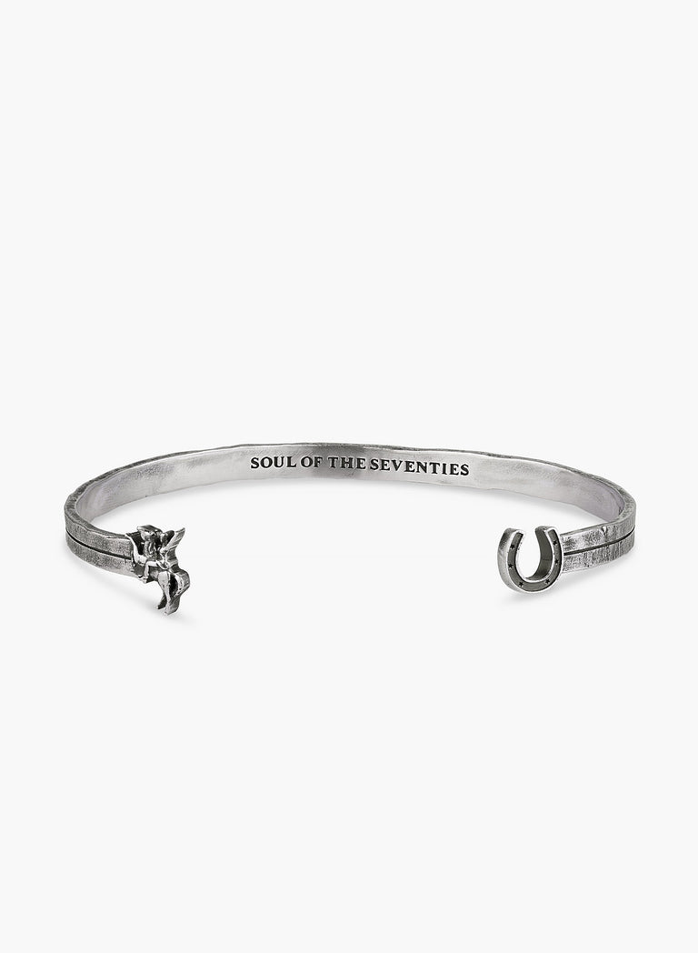 Silver Cowgirl & Horseshoe Cuff Bangle