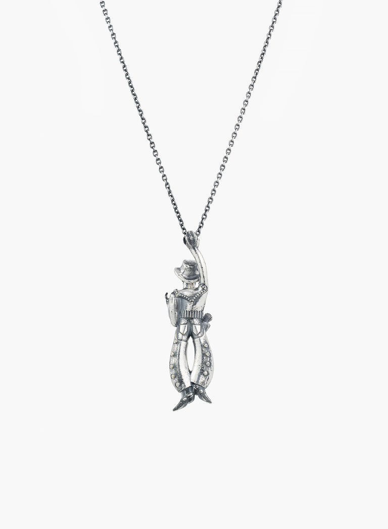 Silver Cowboy Pendant Necklace