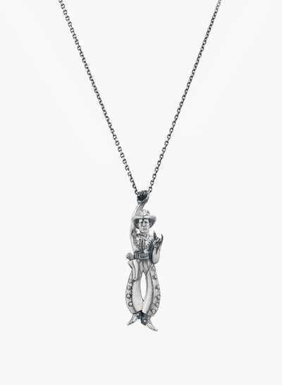 Silver Cowboy Pendant Necklace