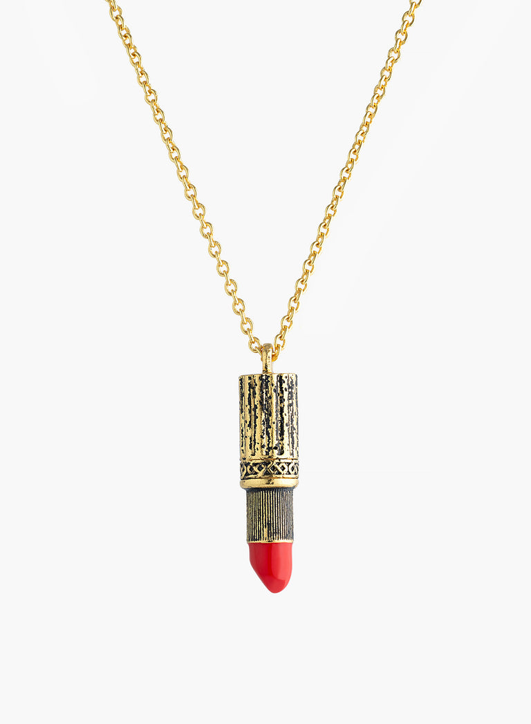 Gold Vintage Lipstick Pendant Necklace