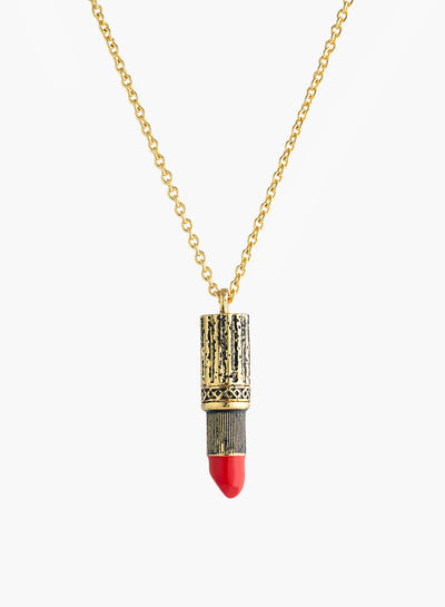 Gold Vintage Lipstick Pendant Necklace