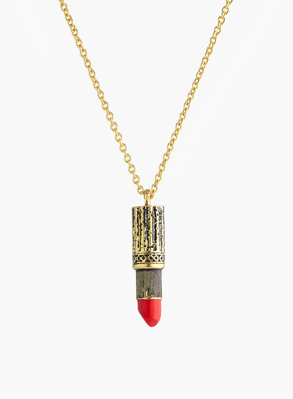 Gold Vintage Lipstick Pendant Necklace