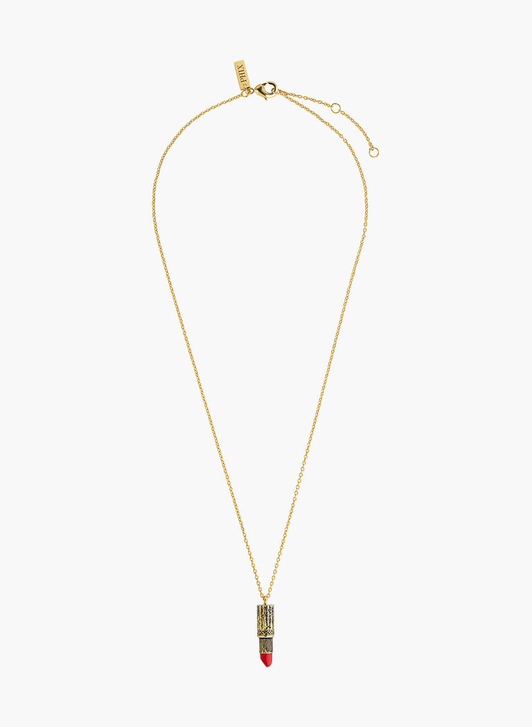 Gold Vintage Lipstick Pendant Necklace