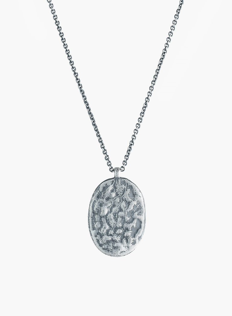 Silver Cowboy Oval Pendant Necklace