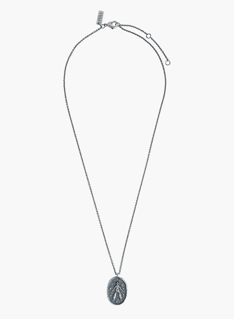 Silver Cowboy Oval Pendant Necklace