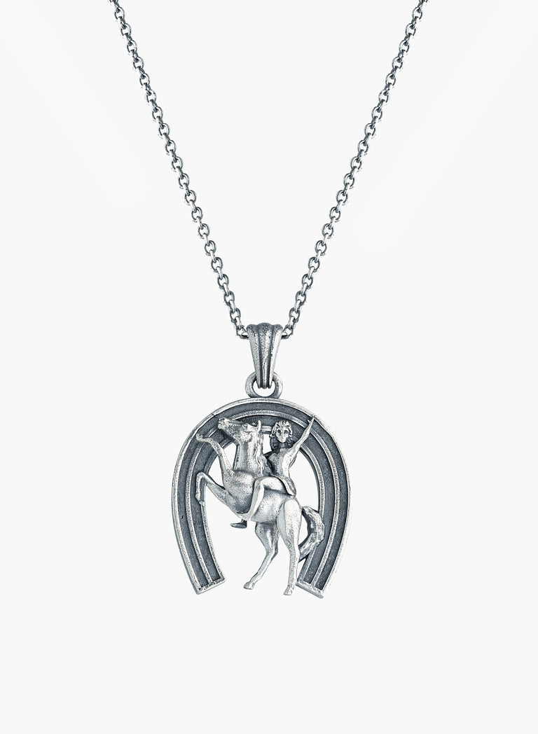 Silver Cowgirl Horseshoe Pendant Necklace