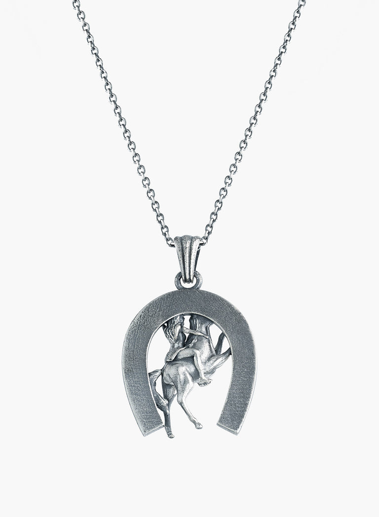 Silver Cowgirl Horseshoe Pendant Necklace